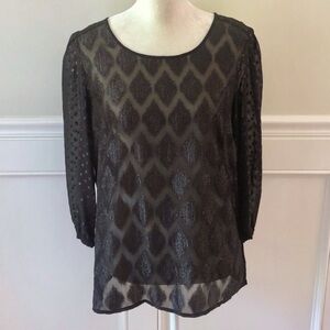 ANTHROPOLOGIE HD in Paris Black Metallic Dot Top